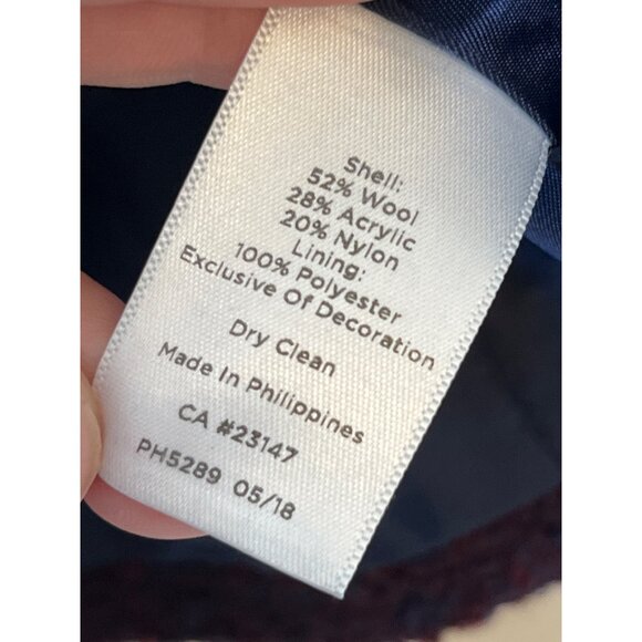 Talbots Boucle Tweed Jacket Blazer Hook Closure Wool Blend Navy Wine Trim Size 8 - Picture 6 of 9